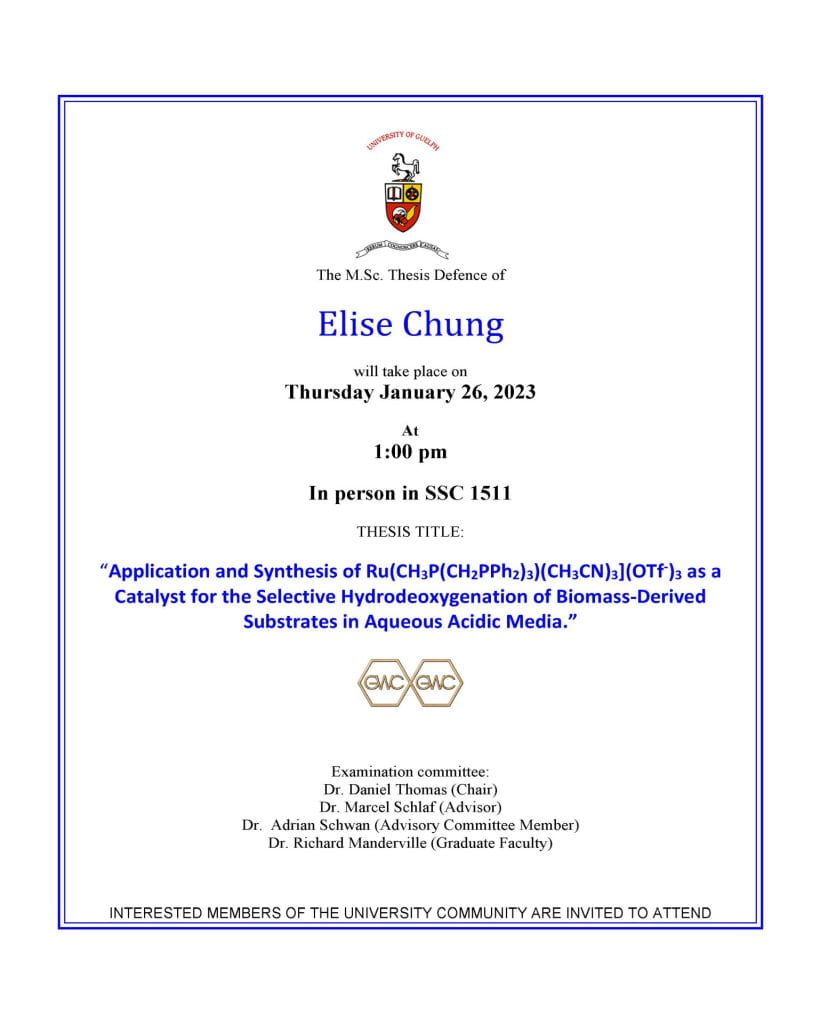 Seminar Announcement for M.Sc. Defence by Elise Chung.